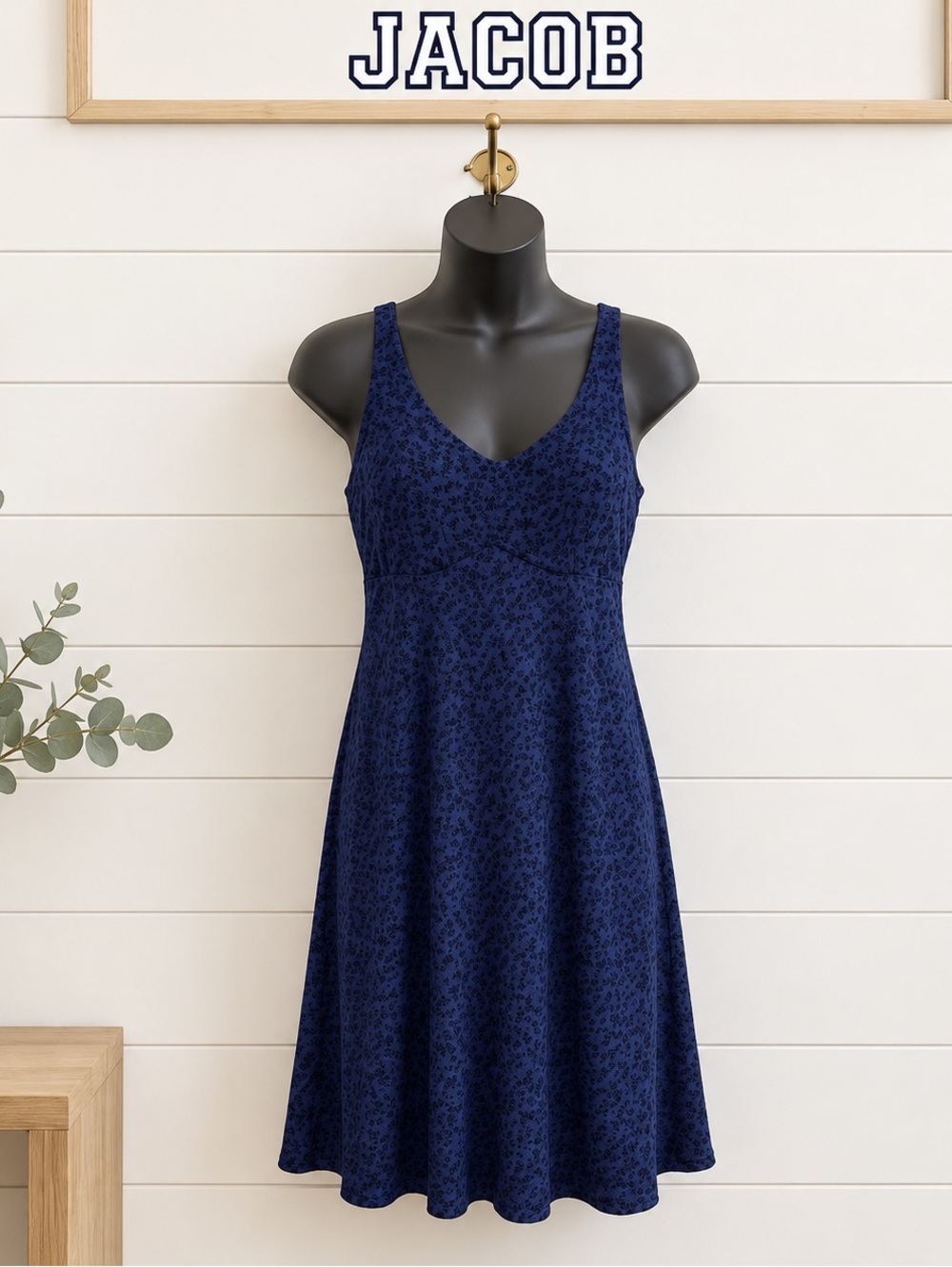 JACOB vintage Blue Floral Print Dress Size 7 (Fits Small)